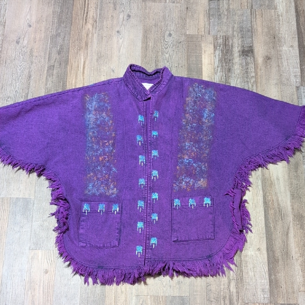 90s Y2K Sundance Purple Frayed Denim Poncho